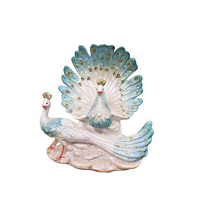 Vintage Capodimonte Peacock Figurine - Blue & Gold Porcelain Bird W/ Glitter